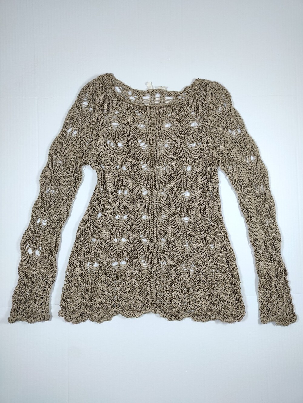 MOTH Anthropologie Beige Open Knit Crochet Sweater Size S Made In Italy